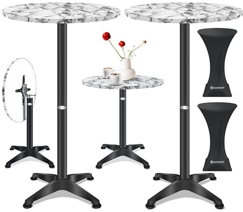 KESSER® 2in1 Stehtisch klappbar Bistrotisch 2er Set | Aluminium Edelstahlplatte | höhenverstellbar 70cm / 115cm | Partytisch Tisch Ø 60cm | In- & Outdoor Empfangstisch | Klapptisch mit Husse Marmor
