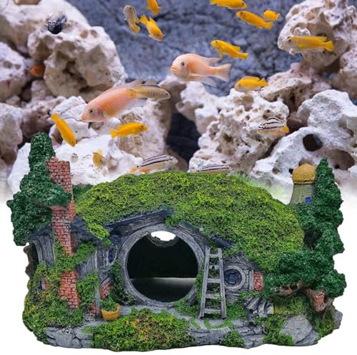 BAIFULAI Aquarium Deko, 16.5X 11X 11cm Hobbit Castle Zubehör aus Polyresin, Aquarium Rock Cave Dekoration, Aquariendeko, Fisch Tank Zubehör, Versteck Deko Höhle für Fisch Tank