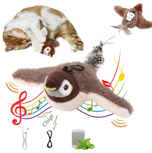 PASLFC Interaktives Katzenspielzeug Selbstbeschäftigung,Fliegender Vogel Katzenspielzeug,Elektrisches Vogelspielzeug für Katzen,Katzenspielzeug Vogel Flattern,Spielzeug Katze,Flying Bird Cat Toy