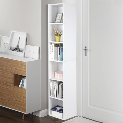 PACHIRA Höhenverstellbares Bücherregal Mit 6 Ebenen, 180.34 x 30.5 x 30.5 cm Schmales Standregal, Offenes Eckregal, Würfelregal, Aufbewahrungsregal Für Wohnzimmer, Büro, Schlafzimmer, Lagerregal