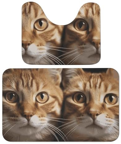 JTKBNVM Katzen-Badezimmerteppich-Set, 2-teilig, Badematte, Badvorleger, WC-Vorleger, WC-Vorleger, WC-Vorleger, U-förmig, waschbar, niedliche Badematte, 50 x 80 cm