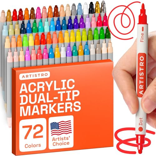 ARTISTRO 72 Acrylic Paint Paint Pens for Rock, Fabric, Wood, Glass, Craft, Decoration - Dual-Tip Paint Markers - Stocking Stuffers, Gift for Teens, Grandkids, Kids - Art Supplies