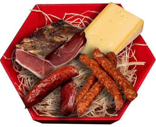 WURSTBARON® Bergsteiger Jause Paket mit Südiroler Speck, Präsentkorb mit mit Käse, Schmankerl Set mit Kaminwurzen und Pfefferbeisser