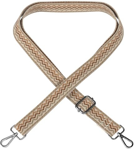 EAZY CASE - Verstellbarer Taschengurt, Ersatz Gurt für Handtaschen, Schulterriemen für Umhängetaschen, dünner Riemen für Taschen und Tragetaschen, DIY Taschenband, Wellen - Beige Braun Metall Silber