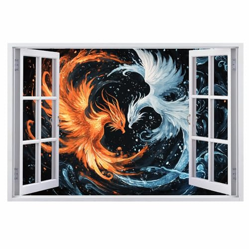 3D Wandtattoo Wanddurchbruch, Vogel Phönix Durchbruch Wandaufkleber für Kinderzimmer, sticker für Wohnzimmer, Blau Rot Kunst Selbstklebend Wandsticker, Wandbild Junge Mädchen Schlafzimmer