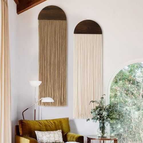Flber 2-teiliges Makramee-Wandbehang-Set, Boho-Wanddeko, handgefertigter Makramee-Wandteppich, 35 cm breit x 130 cm lang, für Wohnzimmer, Schlafzimmer, Kopfteildekoration