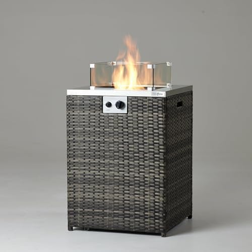 REALGLOW Stripe Gas Patio Heaters Outdoor with 13KW Output | Outdoor Heaters & Fire Pits for Homes and Restaurants | Patio Heater with Glass Rocks for Outdoors (Grey Rattan)