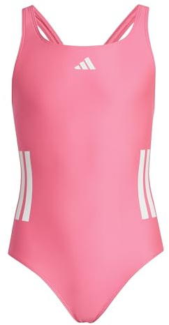 adidas Girl's 3-Stripes C-Back Swimsuit, Lucid Pink/White, 14-15 Years