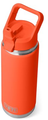 YETI Rambler 26 oz Bottle, Vacuum Insulated, Stainless Steel with Color Matching Straw Cap, Papaya