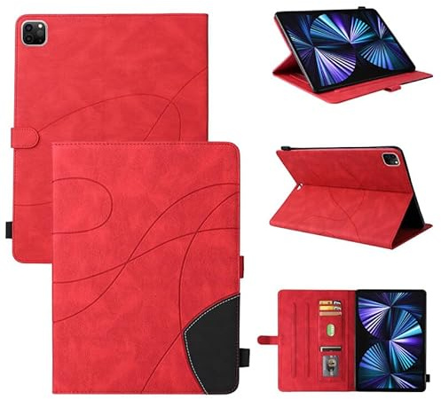 Schutzhülle für iPad Pro 12.9 2022/2021/2020/2018 (Farbe: Rot) Leder Wallet Flip Magnetic Back Cover Case