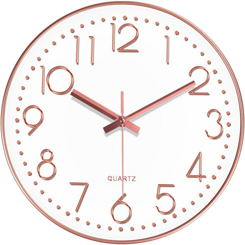 Mabpedo Modern Silent Wall Clock - 30cm Wall Clocks Battery Operated Large Number, Non-Ticking Analog Clock with Tempered Glass Quartz Clocks for Living Room Bedroom Office Kitchen, Rose Gold