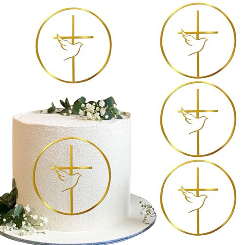 1 Stück Round Acryl Kreuz Kuchen Deko Christliche Taufe Cake Topper Gott Segnet Tortendeko für Religiös Kreuz Erste Heilige Kommunion Thema Baby Dusche Geburtstag Party Kuchen Dekorationen Gold