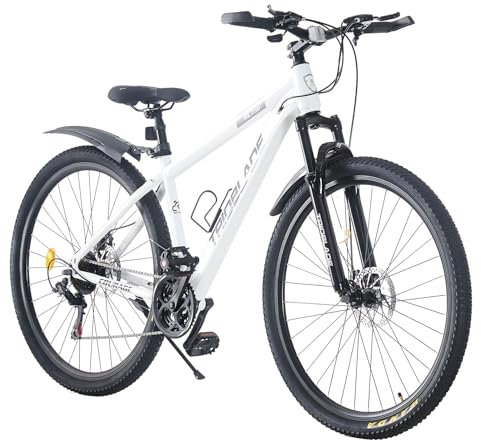 TRIOBLADE 24/26/27.5/29 Inch Mountain Bike 21 Speeds Bike 17.5 Inch Lightweight Aluminium Frame Bicycle for Adult Men Women, Lockout Suspension Fork, Dual Disc Brake (26inch, White)