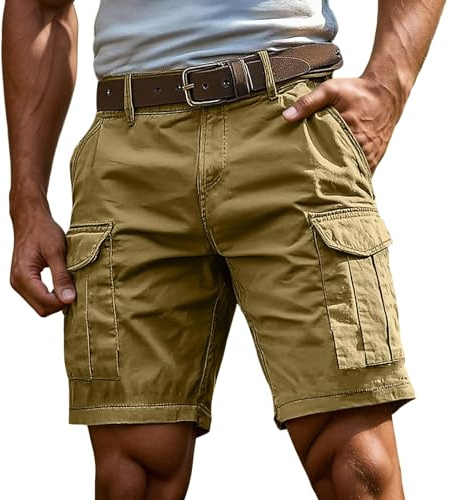 FASLOLSDP Cargo Shorts Herren Kurze Hosen Cargohose Bermuda & Arbeit | Mit Reißverschluss Knopf Mehr Taschen | Outdoor Sportshorts Sommer Einfarbig Klassisch​ Cargoshorts Wanderhose Kurze