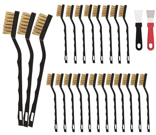 MANICAF Drahtbürste Klein Drahtbürste Set, 15 Stück Messingbürste Klein, Mini Drahtbürsten, mit Schaufel, zum Reinigen von Mauerwerk, Metallarbeit, Schweißschlacke & Rost