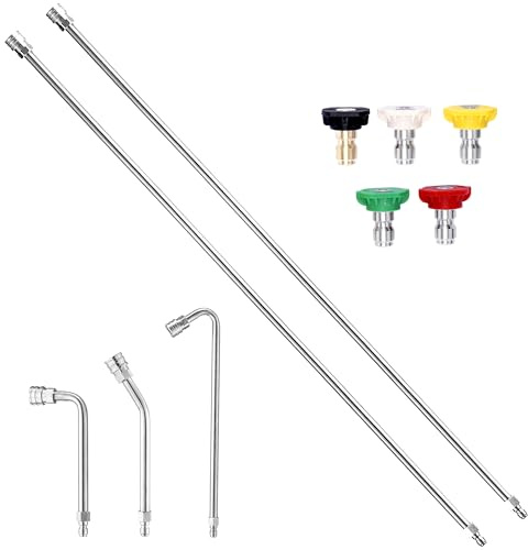 TasuoX 120 Pressure Washer Extension Wand, Power Washer Extension Pole with 5 Nozzle Tips - Pressure Washer Lance Wands 4000 PSI, Curved Gutter Cleaner Attachment, 1/4 Quick Connect for High-Reach