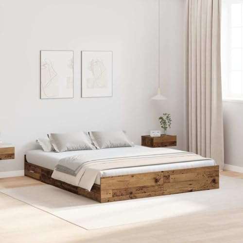 vidaXL Bettgestell mit Stauraum Altholz 140 x 190 cm Holzwerkstoff, Schlafzimmer, minimalistisches Design, praktisches Schlafbett für cleveren Stauraum, Moderne Möbel für Raummanagement