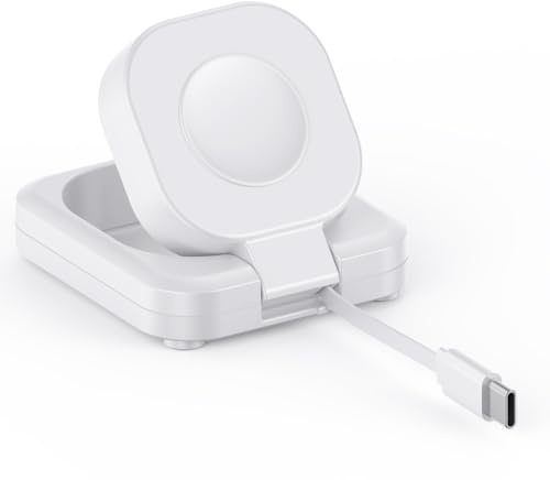 for Apple Watch Magnetic Charging Dock - 5W Wireless Fast iWatch Charger Stand with USB C Cable, Nightstand Mode, for Apple Watch Ultra 2/10/9/8/7/6/SE/SE2/5/4/3/2, Portable Travel Retractable White