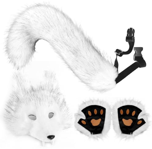 Duroecsain Wolf Kostüm Set - Wolf Kostüm Verkleidung aus Kunstfell,Damen Cosplay Tier Party Kleidung für Karneval Halloween Weihnachten - Maskerade Weihnachten Halloween Cosplay
