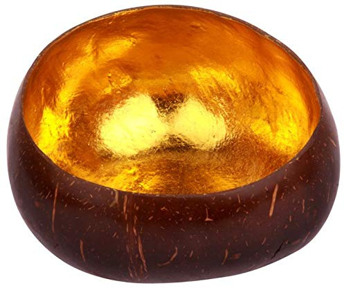 Woru Kokosschale mit einem goldfabenen Innenanstrich | Handgefertigte Kokosschale mit goldener Innenseite – Ø ca. 15 cm