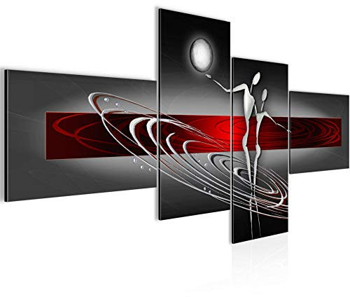 Runa Art Wandbilder Set XXL Abstrakt Figuren Wohnzimmer Schlafzimmer Rot Grau 4 Teilig - Made in Germany - 301245a