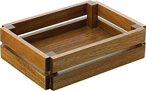 Utopia Acacia Food Presentation Crate 8.75 x 6.25 - Set of 6 - Rustic Style Wooden Fast Food Basket