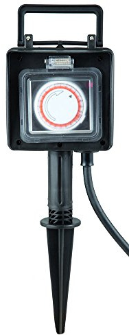 HEITRONIC 2-fach Energieverteiler Gartensteckdose DUBAI Erdspieß Timer Außensteckdose 1,5m Anschlusskabel