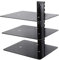 AVF Triple Accessory Shelf Black - Three Black Glass AV Shelves 38cm Wide x 28cm Deep Under TV Storage, Safety Glass, Black Cable Management