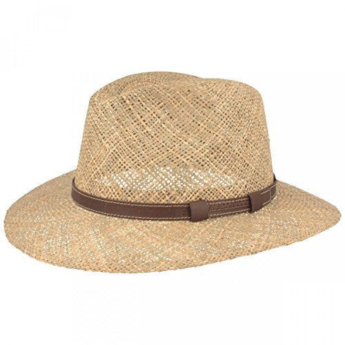 Breiter Sombrero de Paja Pamela de Verano para el Sol - 100% Algas Marinas - Traveller - Ligero, Flexible, Agradable a la Piel y Cómodo, Naturleza M