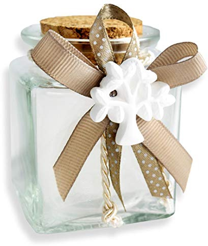 Albalù Bomboniere Barattolo in Vetro con Tappo in Sughero e Gessetto Albero della Vita - Kit 12 Pezzi Portaconfetti Segnaposto per Matrimonio