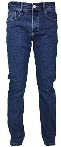 Jeans Uomo 5 Tasche Denim Regular Fit Gamba Dritta Elasticizzato Vita Alta (58, Denim)