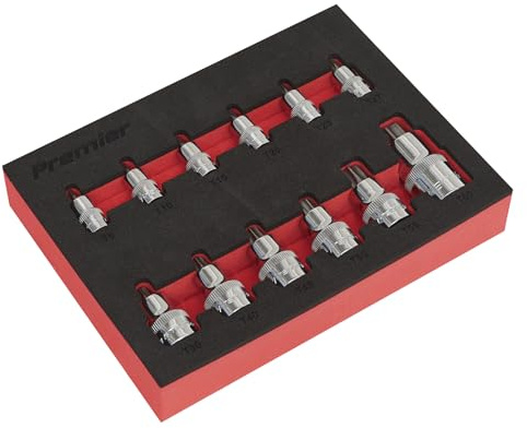 Sealey AK6245 12PC 1/4, 3/8 & 1/2Sq Drive TRX-Star* Socket Bit Set - Stubby