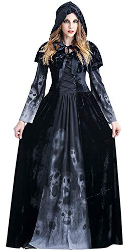 PROTAURI Halloween Vampir Kostüm Damen Kleid Cosplay Fasching Sexy Umhang Zombie Abendkleid Ausführen Geisterbraut Friedhofsbraut Outfit…