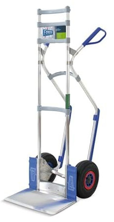 Vollmontierte EXPRESSO Alu Profi- Sackkarre mit klappbarer Schaufel AE2011021K / 250kg / Zum Transport von Zwei Getränkestapeln nebeneinander/Luftreifen, schwarz