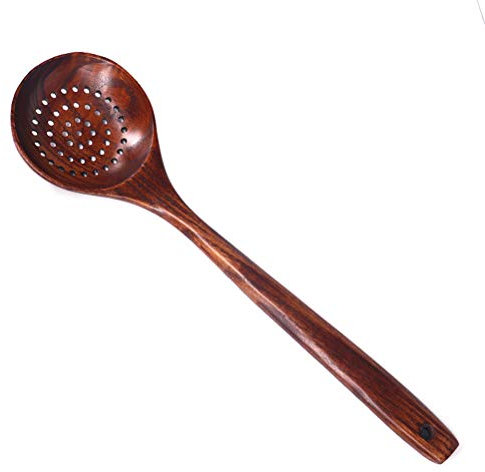 Calayu Cuchara ranurada de madera, espumadera de 36 cm, mango largo, espumadera