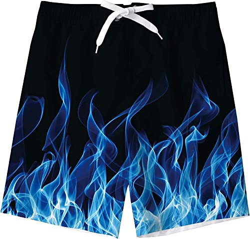 kids4ever Jungen Badeshorts Kind Lustig 3D Flamme Design Badehose 11-12 Jahre Teenager Schnell Trocken Atmungsaktiv Verstellbare Taille Schwimmen Beachwear