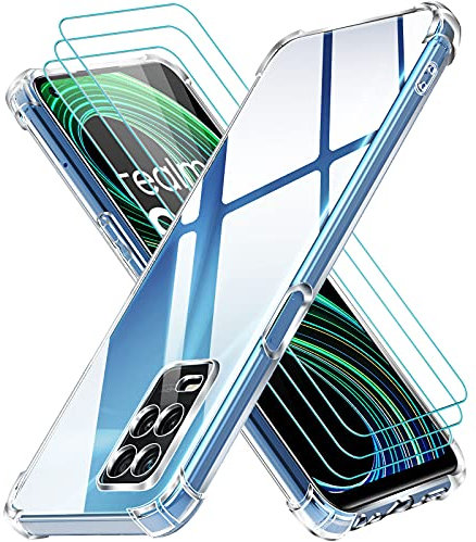 ivoler Klar Hülle für Realme 8 5G / Realme 8S 5G / Realme Narzo 30 5G mit 3 Stück Panzer Schutz Glas, Dünne Weiche TPU Silikon Transparent Stoßfest Schutzhülle Durchsichtige Handyhülle Case