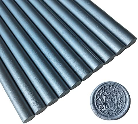 10 Stück Siegelwachsstäbe für Wachssiegel Stempel, AMTOL Siegellack Wachs Sticks für Klebe Pistole,ideal für Hochzeits Einladungen, Geschenk Verpackung,Karten Umschläge (Silber)