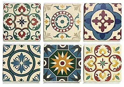 Set 6 sous-bocks Rétro, Motifs Carreaux de Ciment 5, H 11 cm