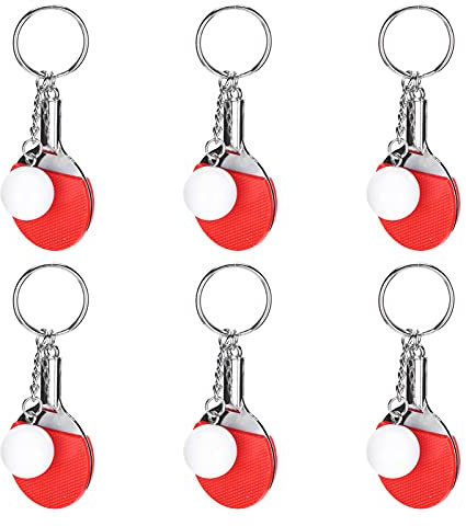 Les-Theresa 6 Stück Tischtennis geformt Schlüsselanhänger Legierung Ring Tasche Charm Schlüsselanhänger Anhänger für Damen Herren,Tischtennis Anhänger