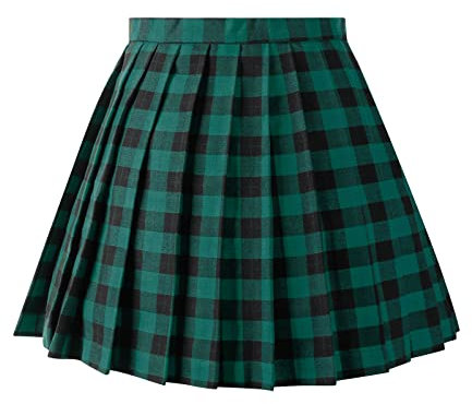 Aeslech Damen Wolle Plaid Plissee Skater Rock Mädchen Hohe Taille Schuluniform Winterrock, dunkelgrün, 38