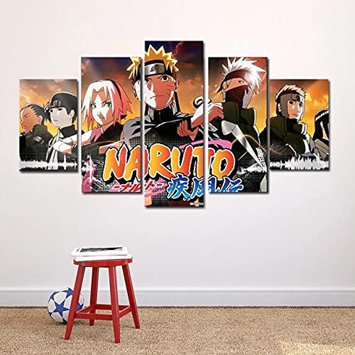 Wondbeau Impression sur Toile Cinq Tableaux Consécutifs Décoration De Maison Moderne Peinture 5 Panneaux Abstraits Modulaire Poster avec Cadre M/100cm×50cm Anime Japonais Naruto
