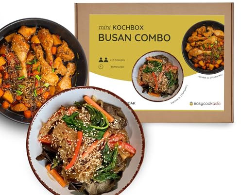 EasyCookAsia Busan Combo Kochbox I Japchae & Jjimdak Kochbox für 2 Personen I Koreanische Zutaten mit Anleitung