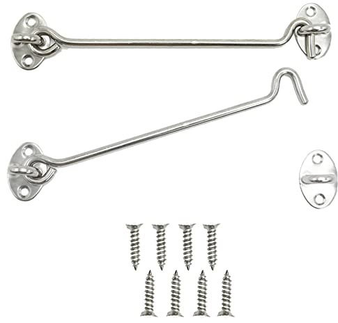 Gancho de cabina, pestillos y perno para cerraduras de puerta, soporte de ventana, soporte silencioso, acero inoxidable, plata (2 Pcs)