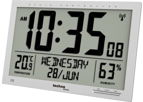 Technoline WS8113 Moderne Digitale Wanduhr Funk mit Innen- und Außentemperaturanzeige