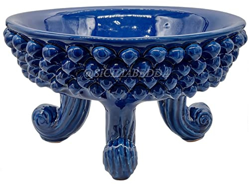 sicilia bedda - Alzata in Ceramica di Caltagirone - Forma PIGNA SICILIANA - Diametro 30 Centimetri (Blu Antico)