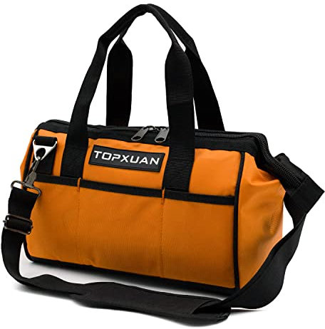 TOPXUAN Bolsa de Herramientas de 13 pulgadas Naranja y Negro Boca Ancha Almacenamiento de Herramientas de Construcción de Madera Electricista