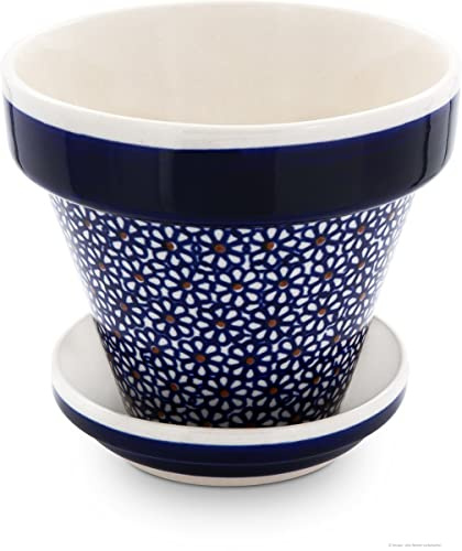 Bunzlauer keramik Original Blumentopf mit U-Schale, H=11,8/2,8cm, D=14/11,8cm, Dekor 120
