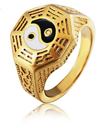 XJruixi Chinesischer Stil Klatsch Yin Yang Symbol Ringe für Männer Gold/Silber Farbe Edelstahl Amulett Ring Finger Männliche Bänder Schmuck Geschenk