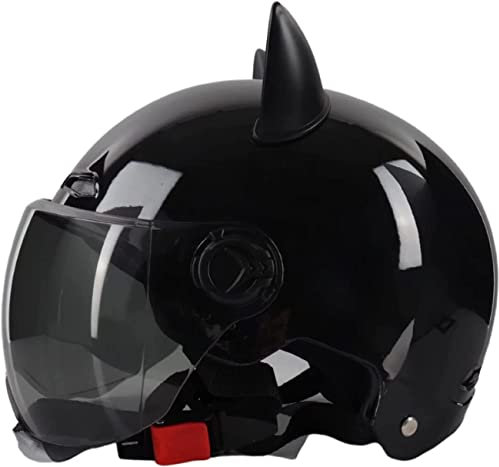 NAIQIALUO Demi-Casque Moto Vintage pour Adulte avec Pare-Soleil, Oreille Chat rétro lumière Visage Ouvert Casque cyclomoteur pour Homme, Enfant, Femme, Motos électriques, Casques approuvés Dot ECE B